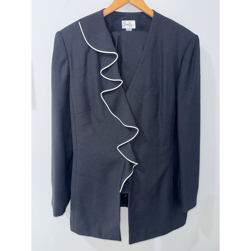 Emily Black & White‎ Ruffle Jacket & Pants Suit Set Sz 18